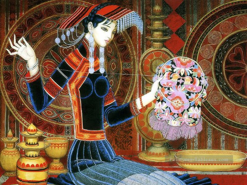 Wang Cunde fille coud la traditionnelle chinoise Peintures à l'huile